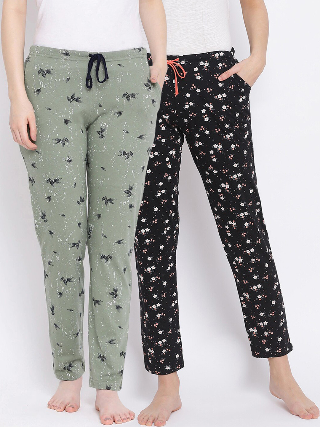 

Kanvin Women Pack Of 2 Printed Pure Cotton Lounge Pants, Black