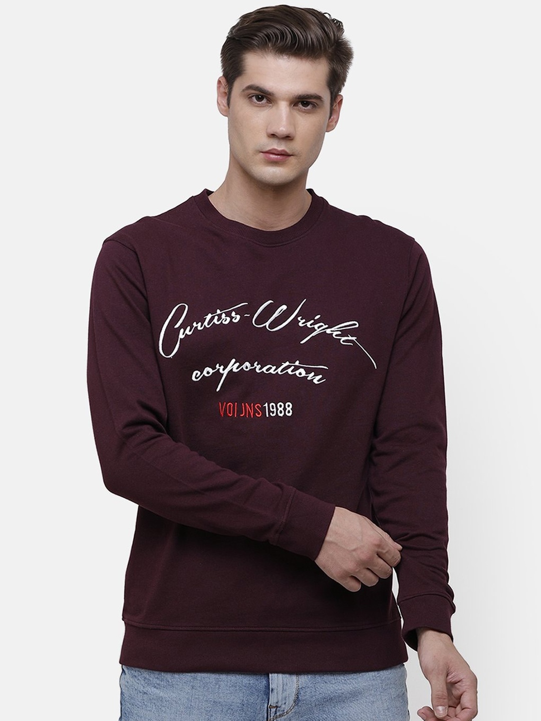 

Voi Jeans Men Purple & Off-White Embroidered Sweatshirt
