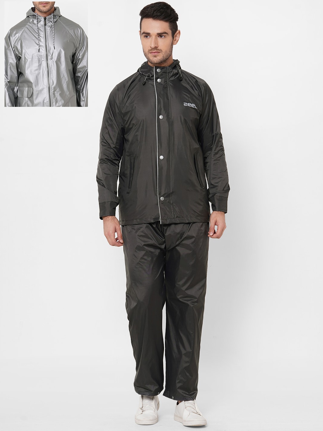 

Zeel Men Brown & Grey Solid Reversible Rain Suit