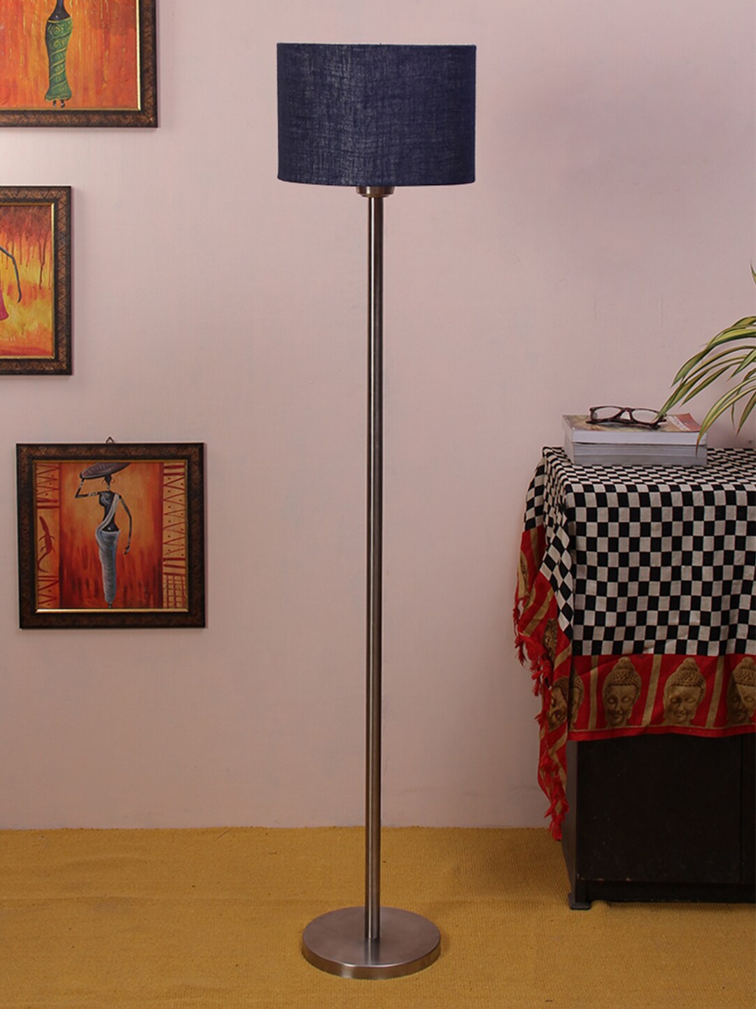 Devansh Blue & Silver-Toned Solid Traditional Club Lamp with Shade