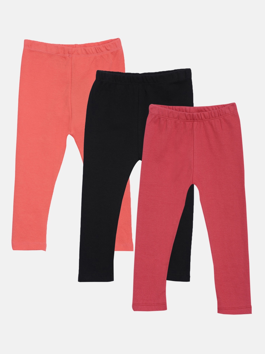 

Kryptic Girls Pack of 3 Pure Cotton Solid Ankle-Length Leggings, Black