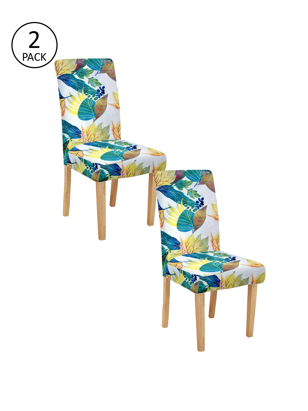 Cortina Set Of 2 White & Teal Blue Printed Chair Covers