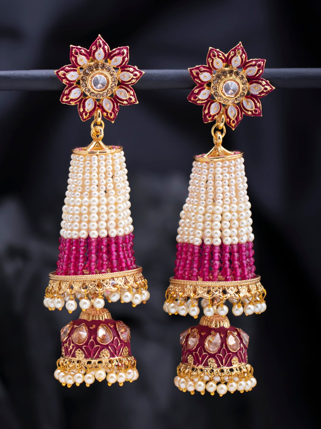 

Sukkhi Gold-Toned & Purple Contemporary Jhumkas