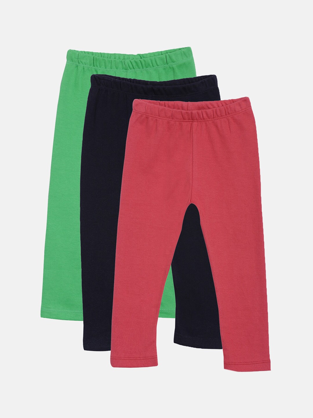 

Kryptic Girls Pack of 3 Pure Cotton Solid Ankle-Length Leggings, Green