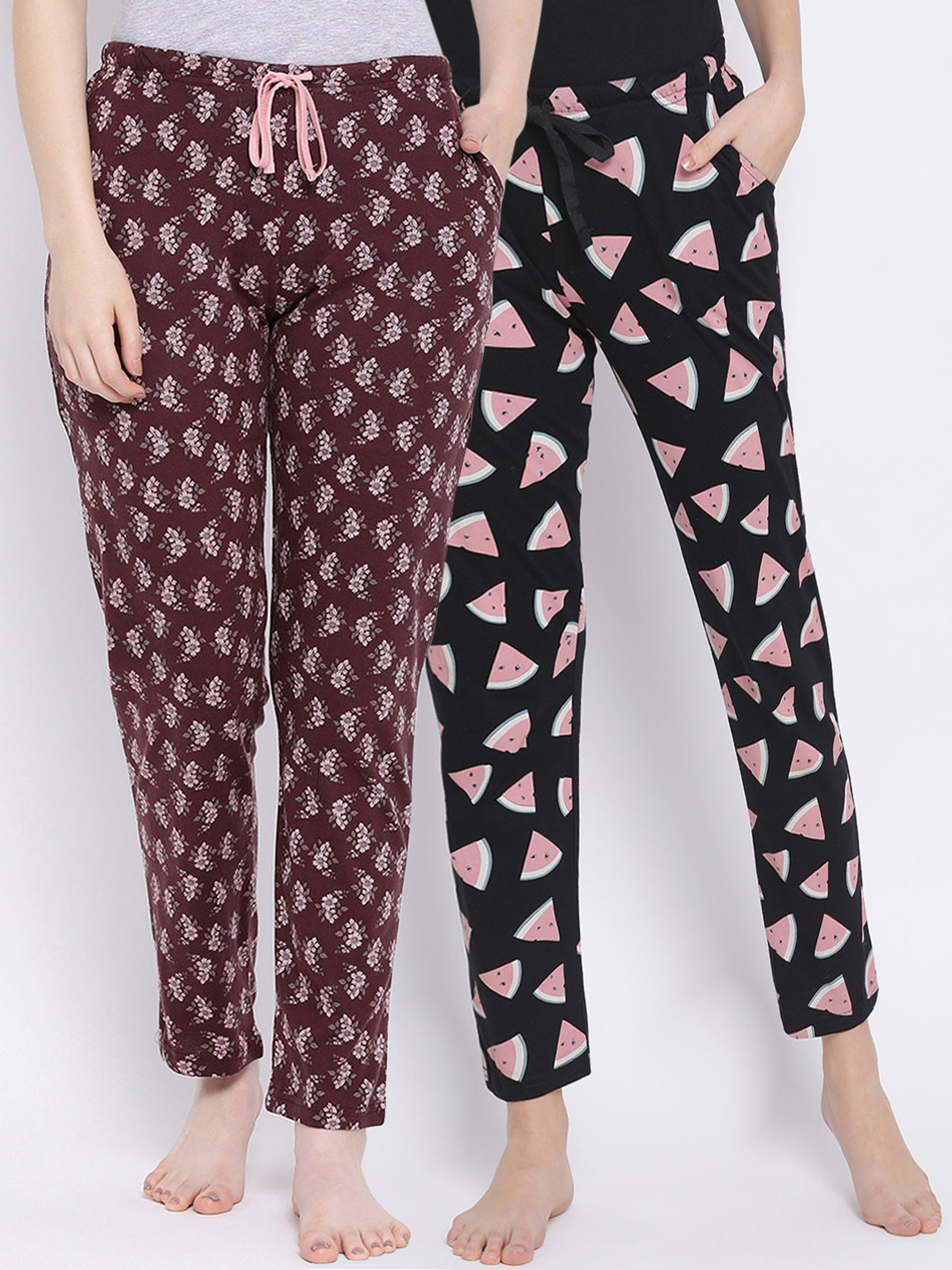 

Kanvin Women Pack of 2 Printed Pure Cotton Lounge Pants, Black