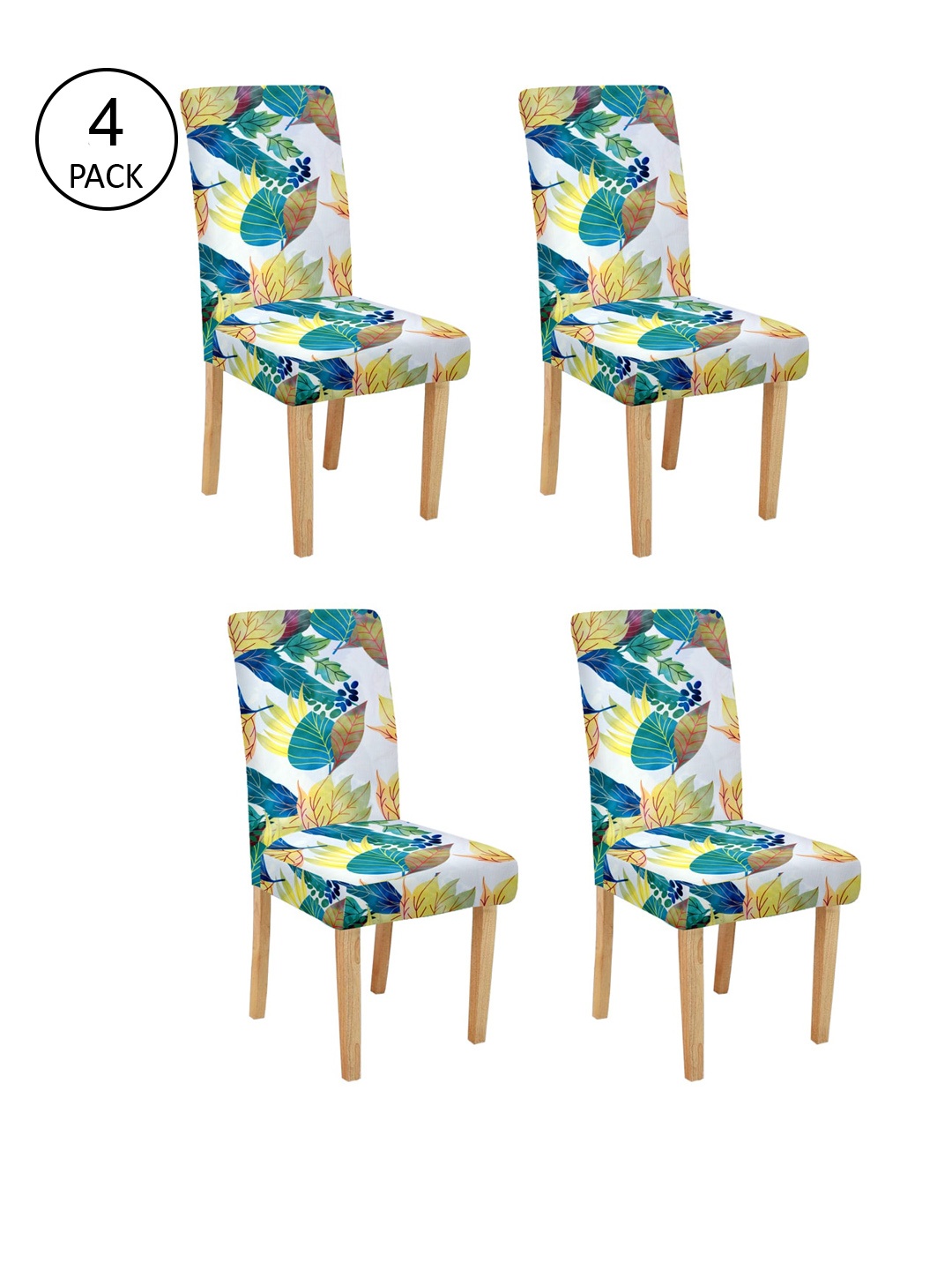 

Cortina Set Of 4 White & Teal Green Printed Chair Covers