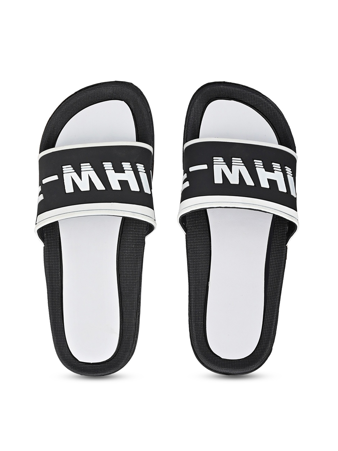 

Prolific Men White & Black Printed Rubber Sliders