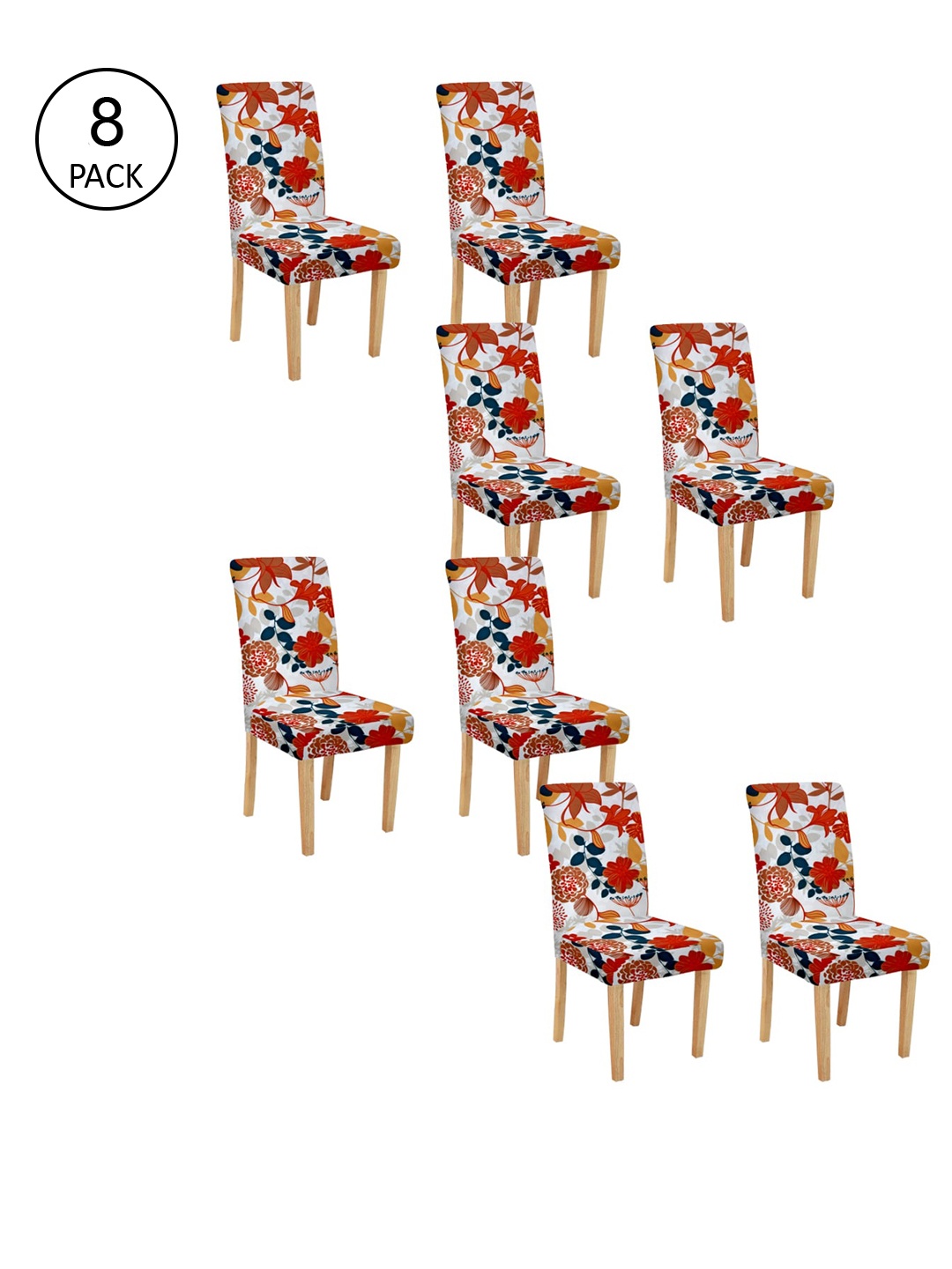 

Cortina Set Of 8 White & Orange Printed Chair Covers