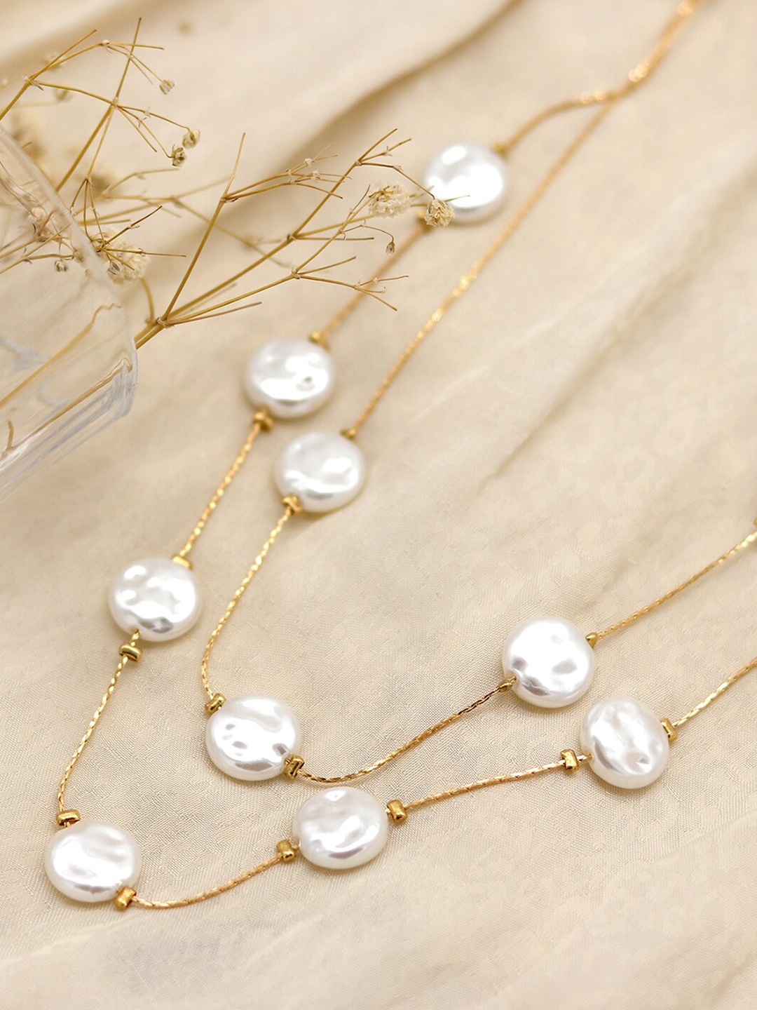

JOKER & WITCH Gold-Toned & White Alloy Gold-Plated Layered Necklace