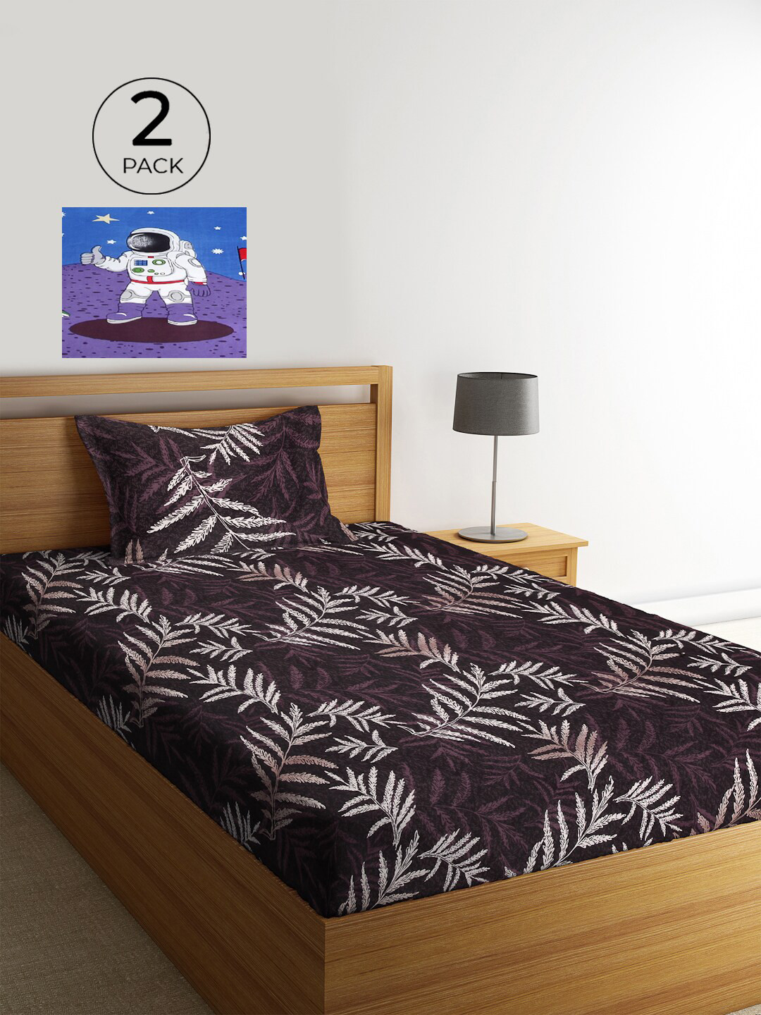 

KLOTTHE Brown & Blue Floral 210 TC Polycotton 2 Single Bedsheet with 2 Pillow Covers