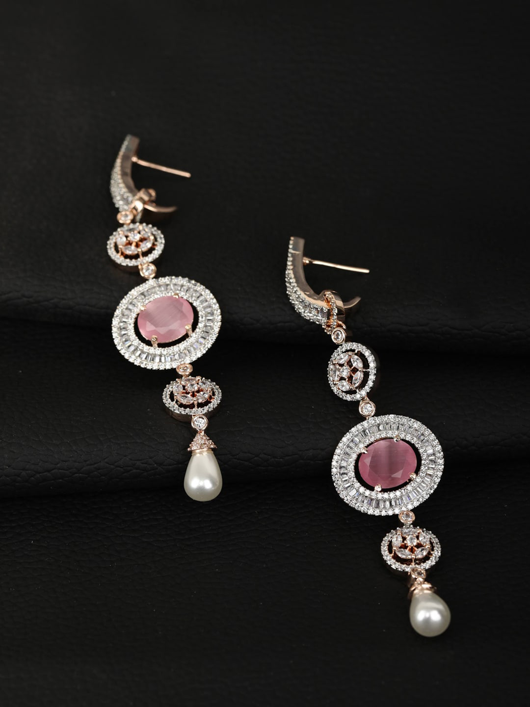 

Priyaasi Pink & Silver-Toned Contemporary Drop Earrings