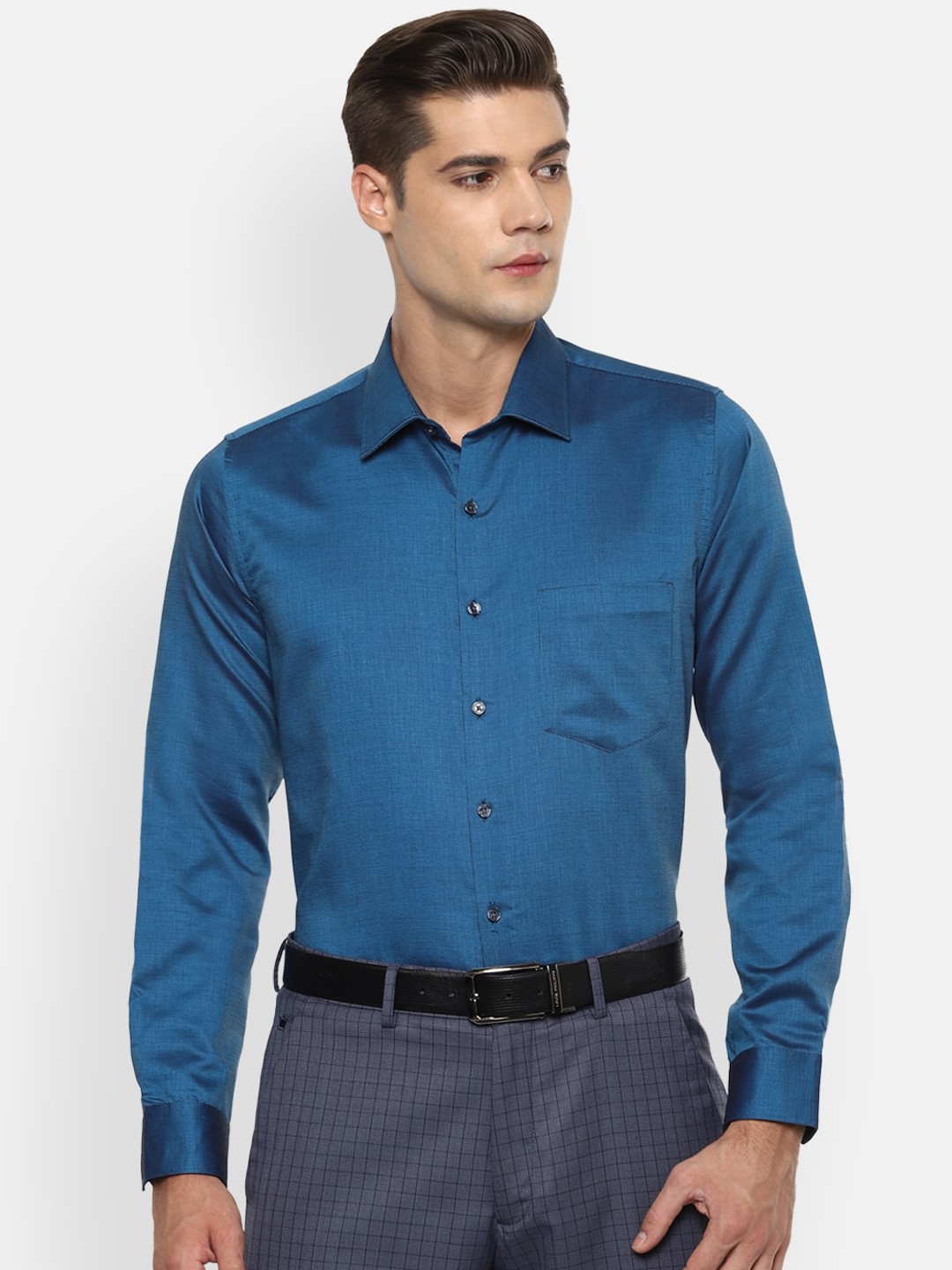 

Van Heusen Men Blue Slim Fit Self Design Casual Cotton Shirt
