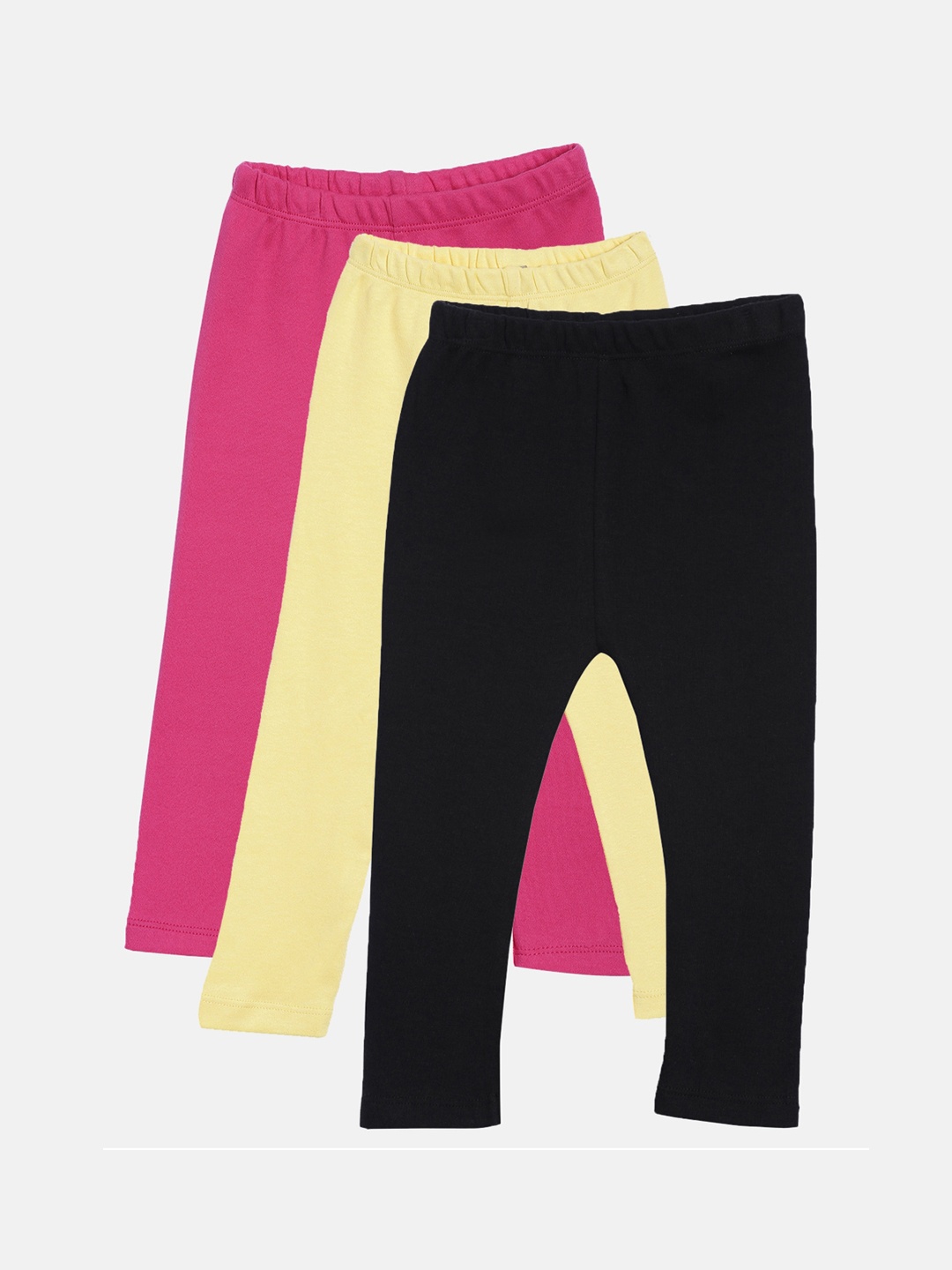 

Kryptic Girls Pack of 3 Pure Cotton Solid Ankle-Length Leggings, Pink