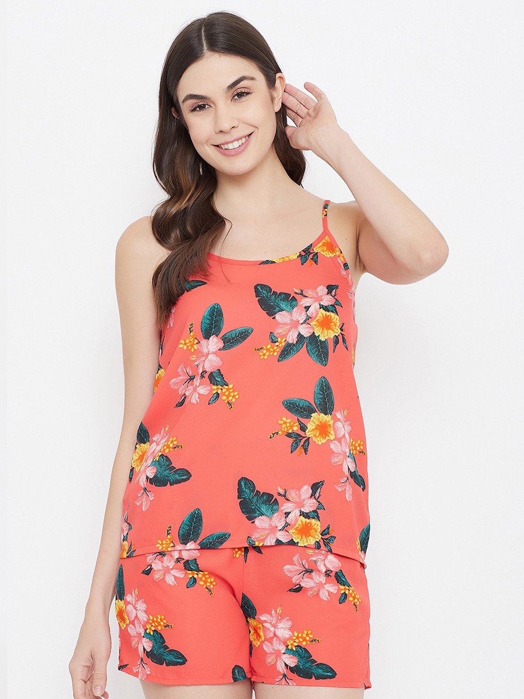 

Clovia Women Orange & Green Printed Night Suit