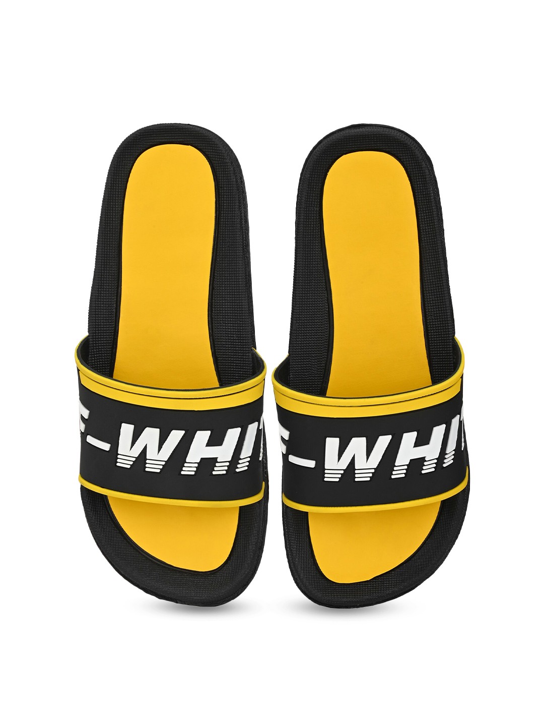 

Prolific Men Yellow & Black Printed Rubber Sliders