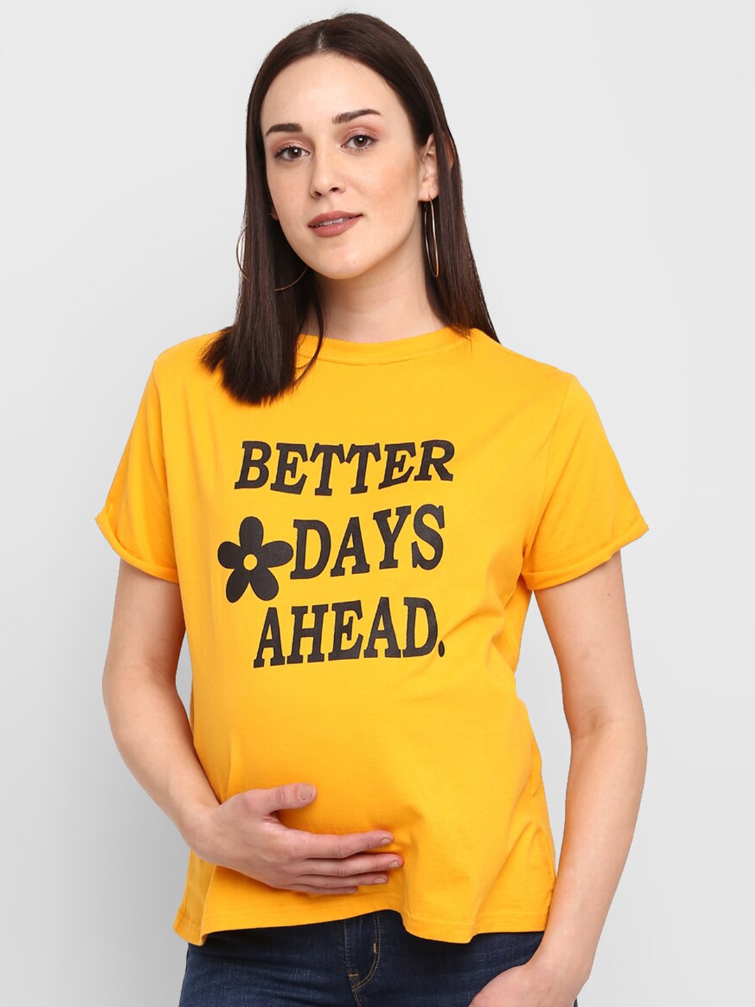 

Momsoon Maternity Women Yellow Printed Round Neck T-shirt