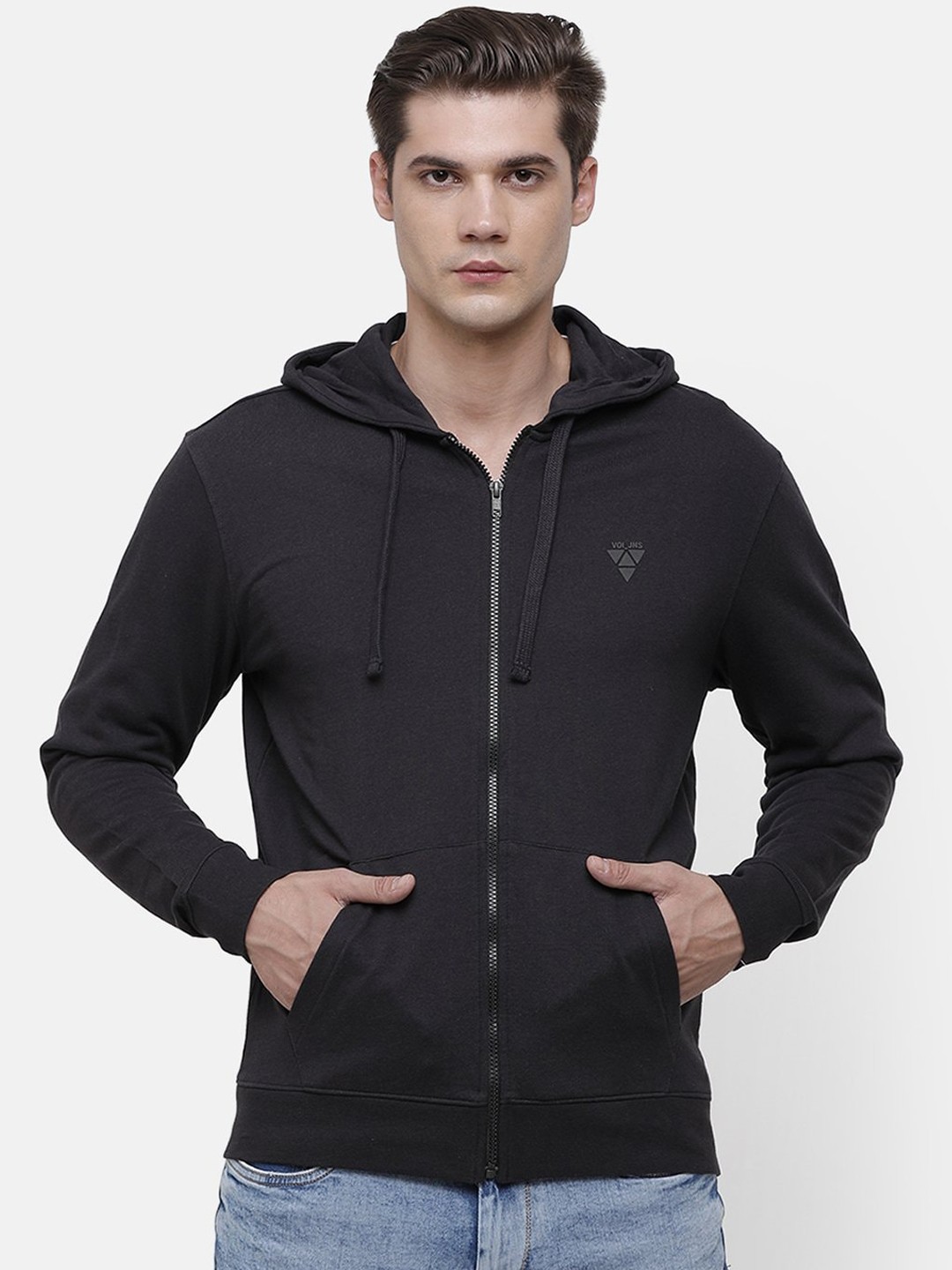 

Voi Jeans Men Black Solid Hooded Cotton Sweatshirt