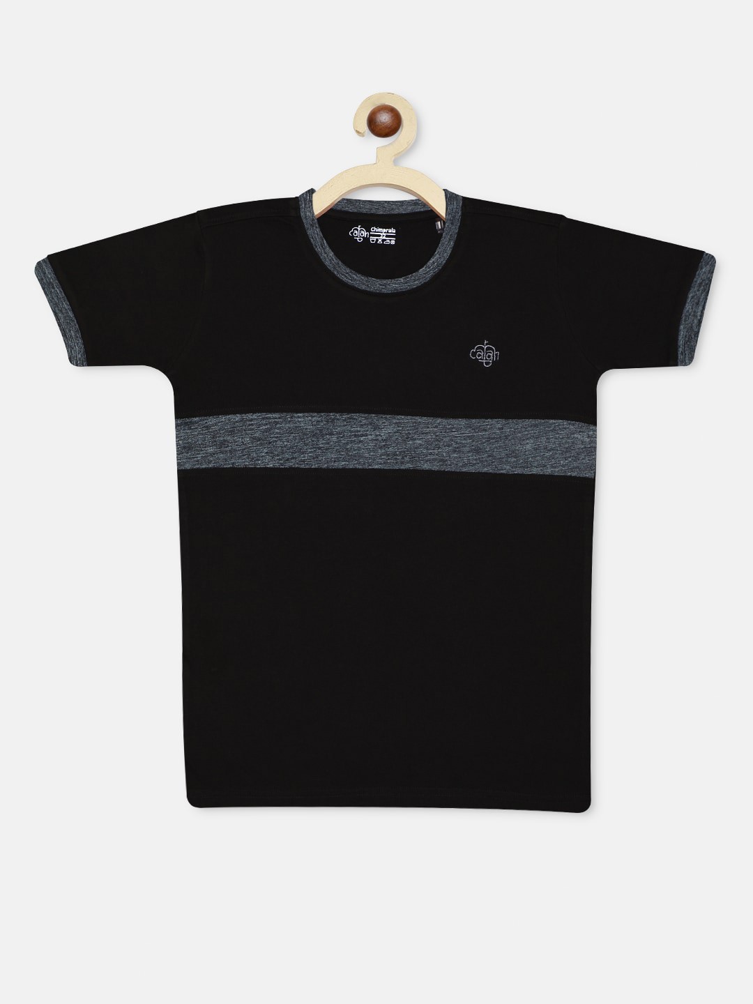 

CHIMPRALA Boys Black & Grey Striped Round Neck T-shirt