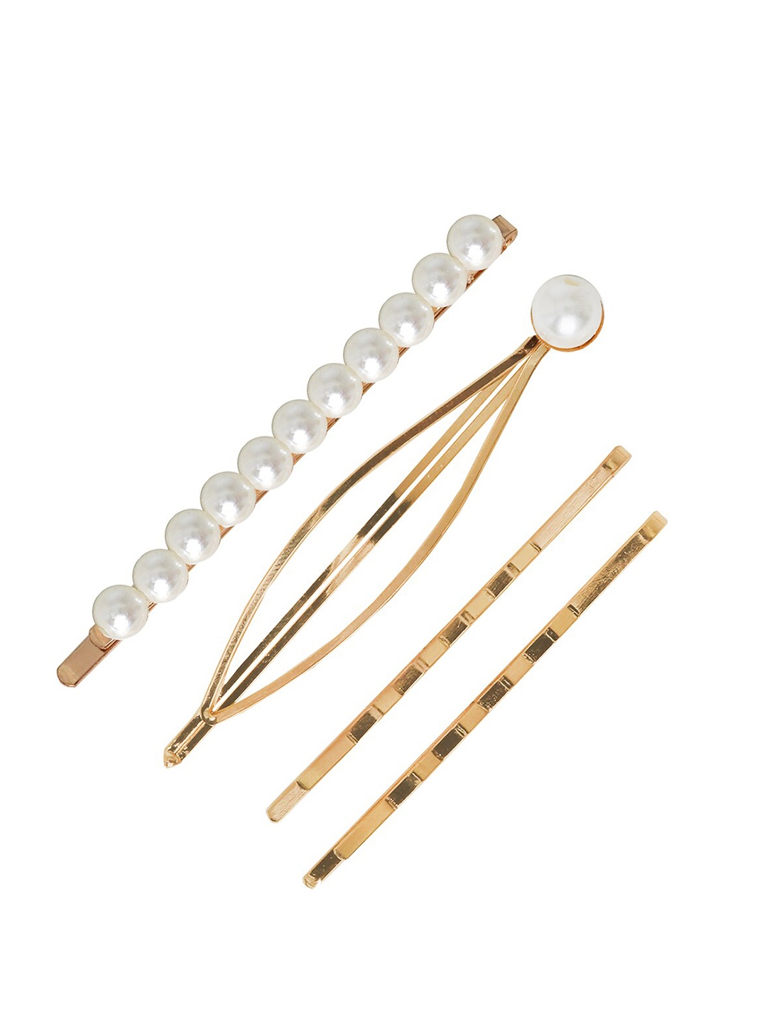 

JOKER & WITCH Women Gold-Toned & White Set of 4 Beaded Bobby Pins