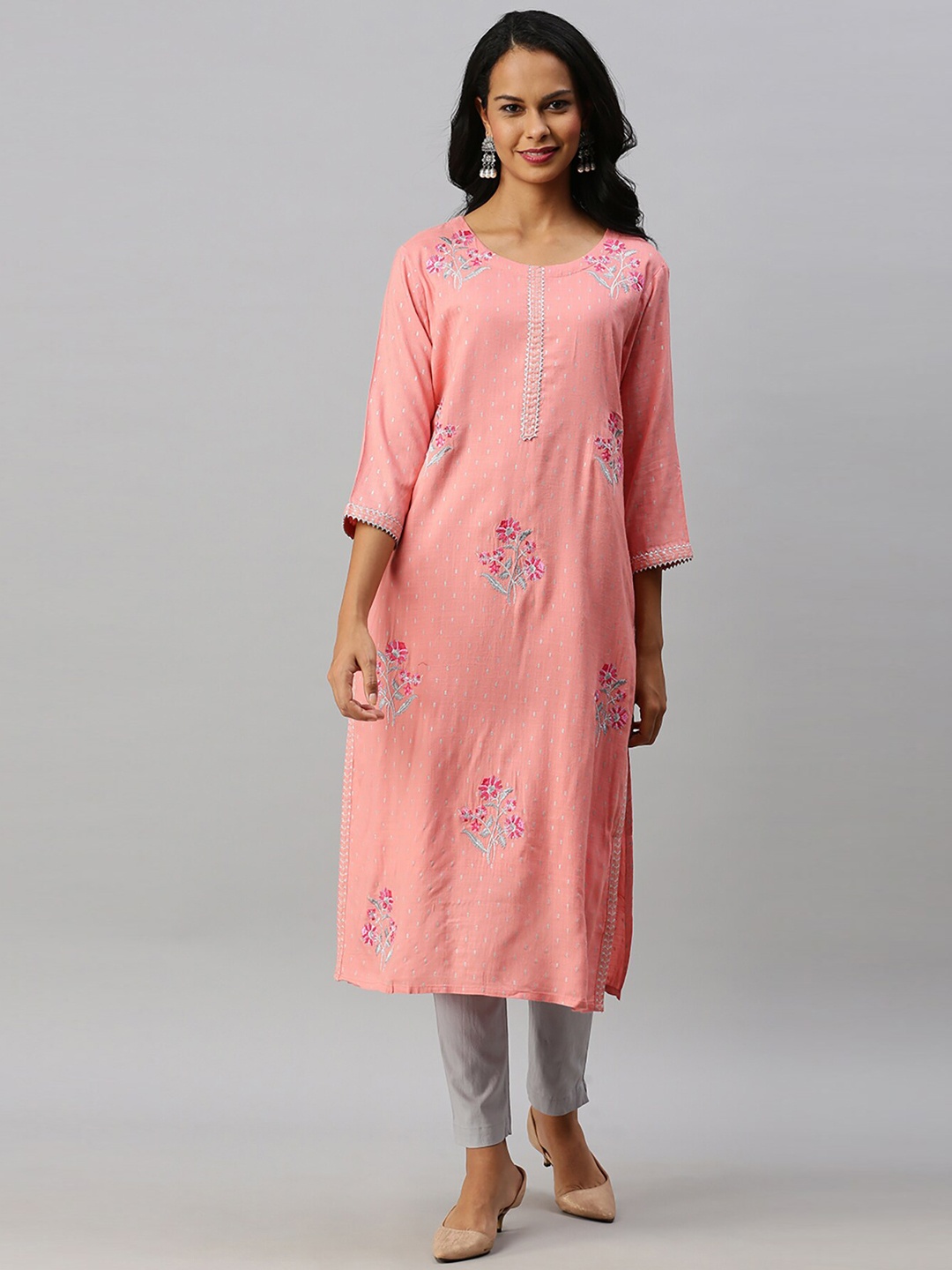 

Soch Women Pink Ethnic Motifs Embroidered Kurta