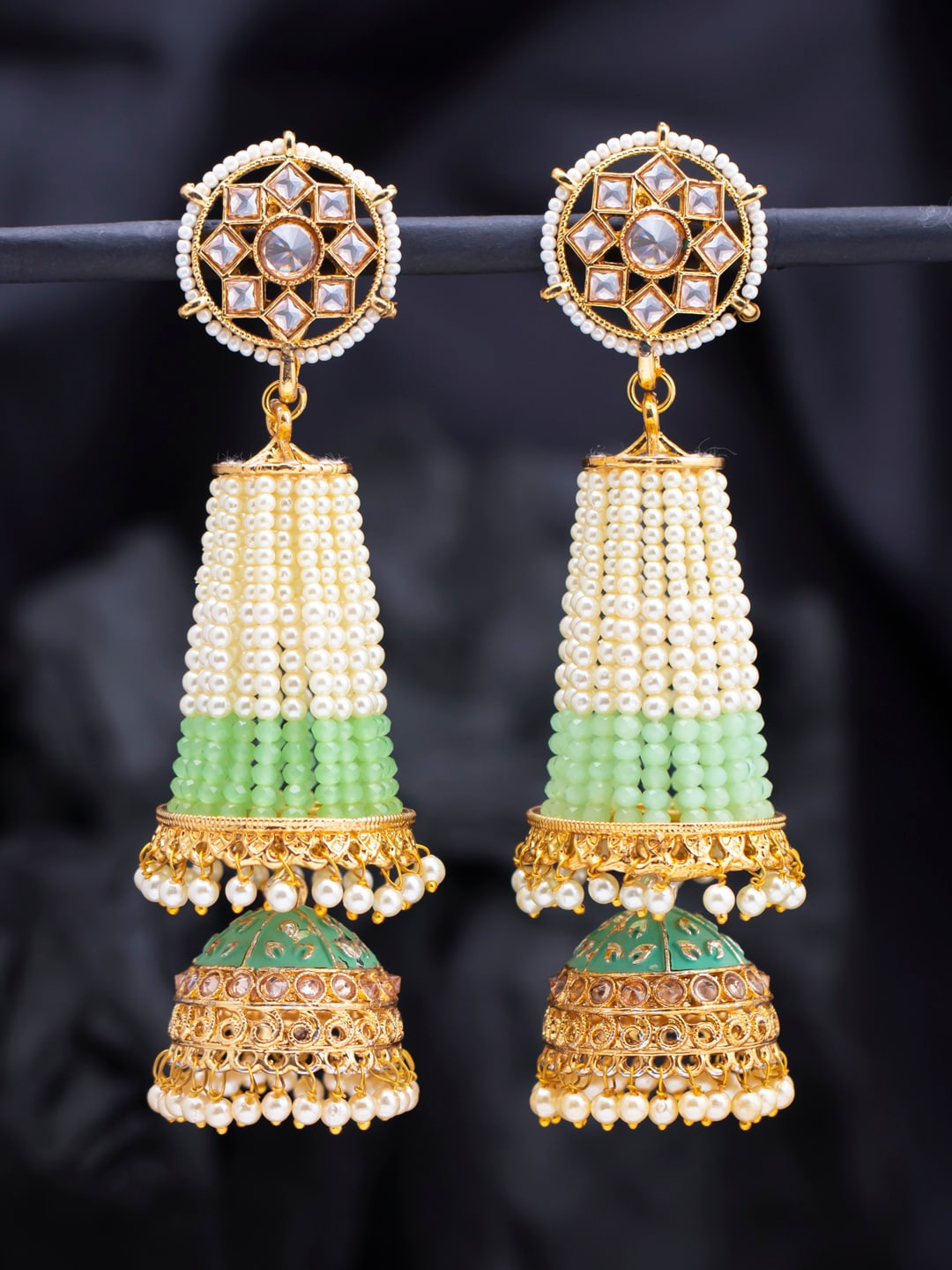

Sukkhi Gold-Toned & Green Contemporary Jhumkas