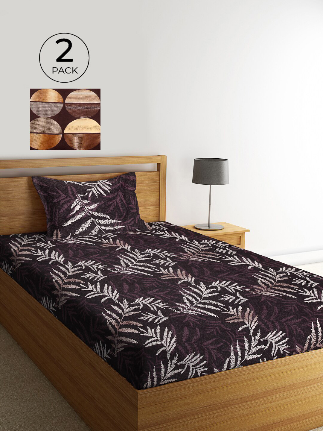 

KLOTTHE Brown & White Floral 210 TC Polycotton 2 Single Bedsheet with 2 Pillow Covers