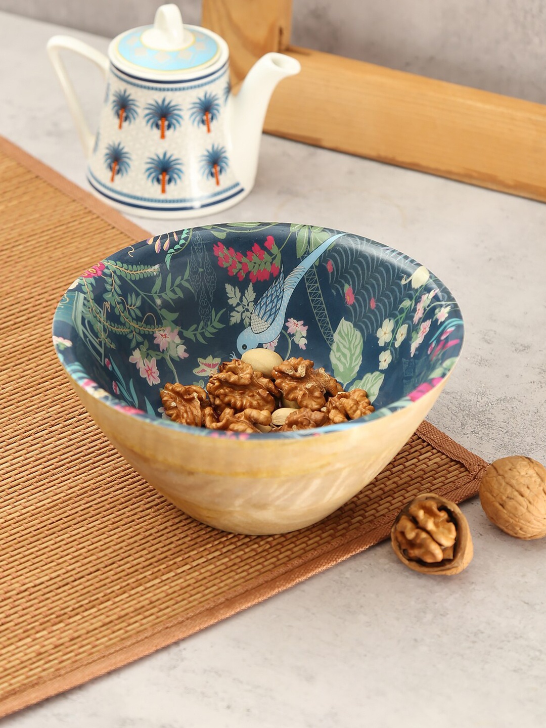 

India Circus by Krsnaa Mehta Blue & Green Printed Wooden Bowl