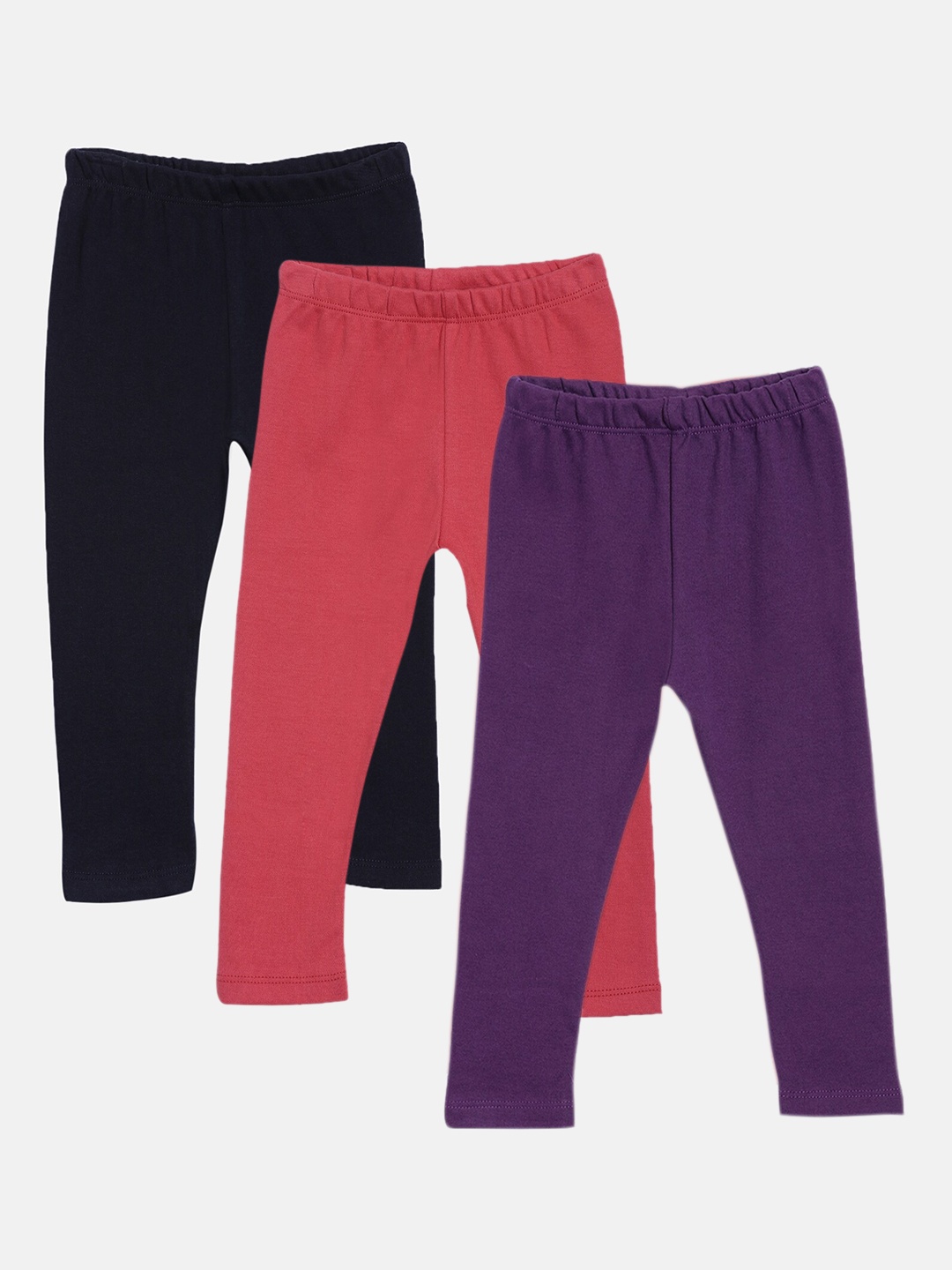 

Kryptic Girls Pack of 3 Pure Cotton Solid Ankle-Length Leggings, Navy blue