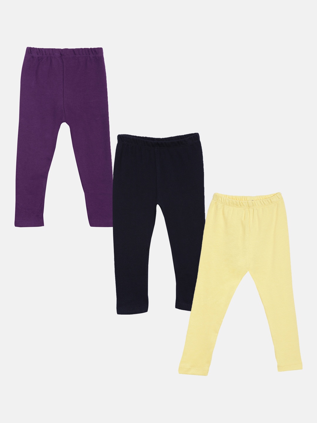 

Kryptic Girls Pack of 3 Pure Cotton Solid Ankle-Length Leggings, Navy blue