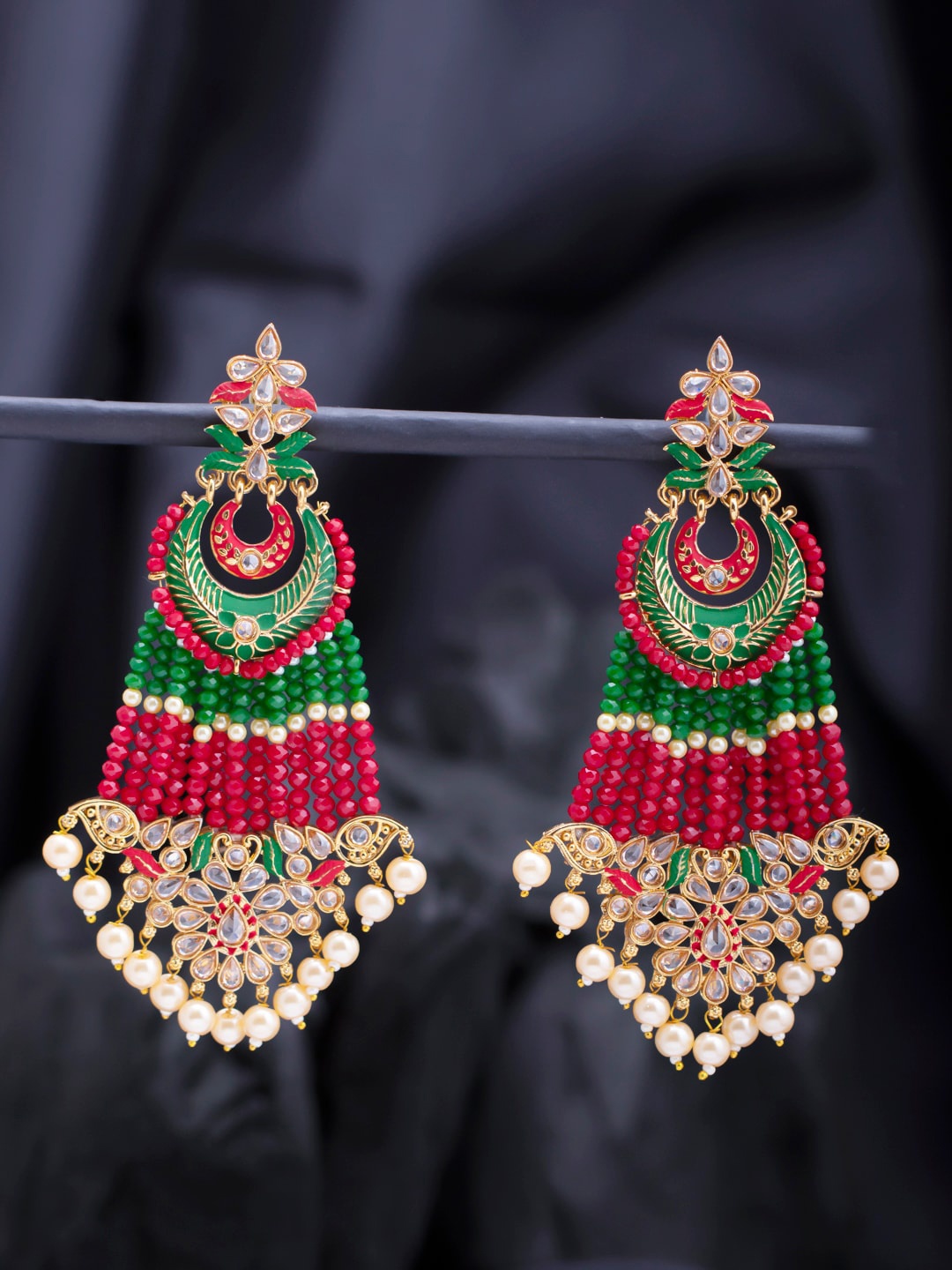 

Sukkhi Green & Pink Contemporary Drop Earrings