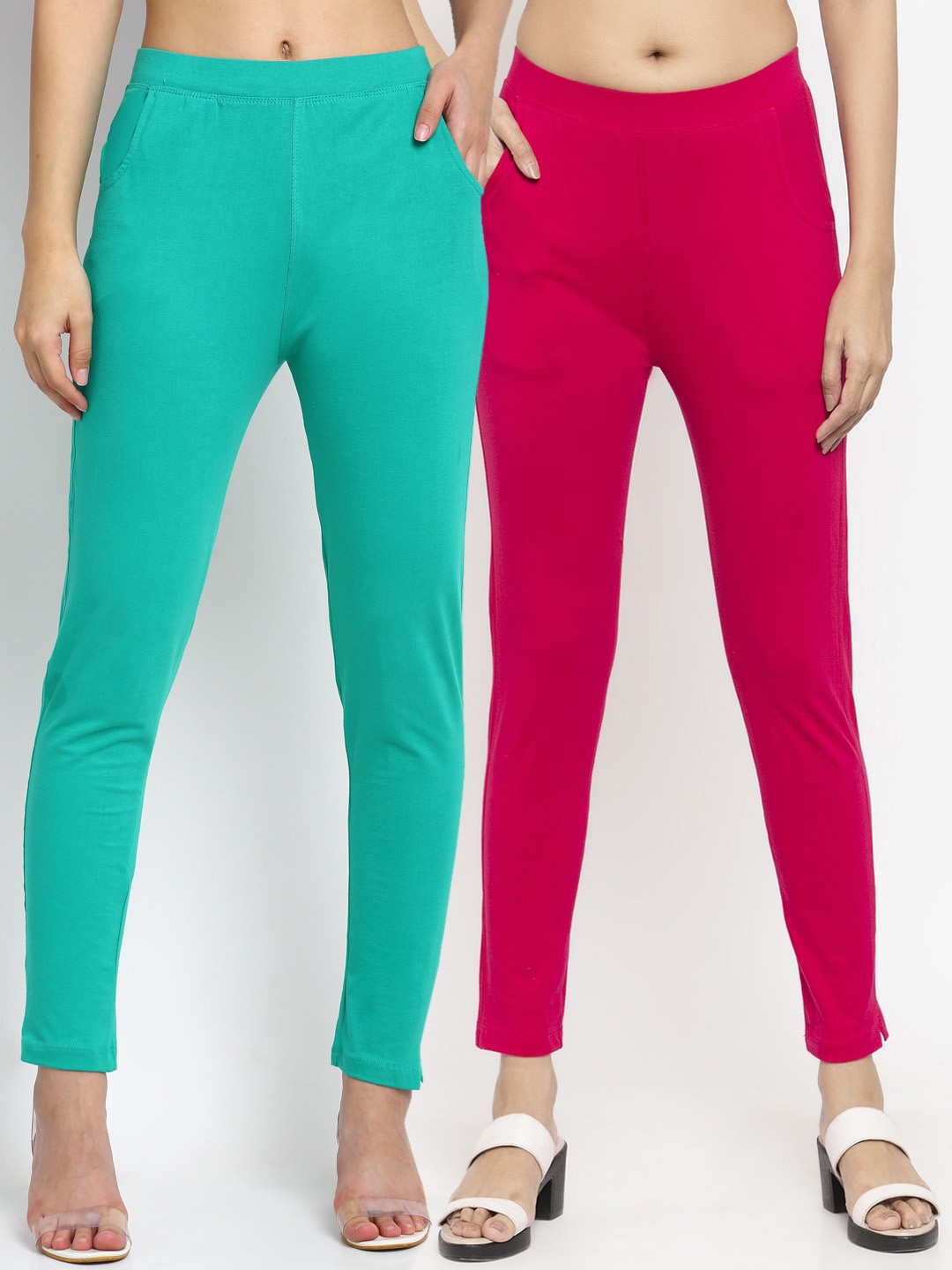 

NEUDIS Women Pack Of 2 Solid Ankle-Length Leggings, Sea green