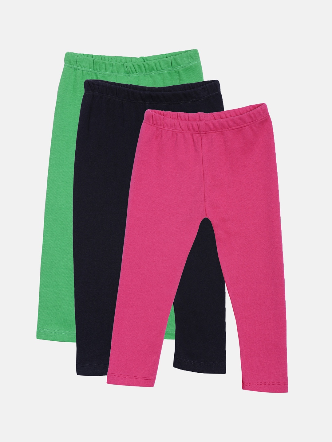 Kryptic Girls Pack of 3 Pure Cotton Solid Ankle-Length Leggings, Green