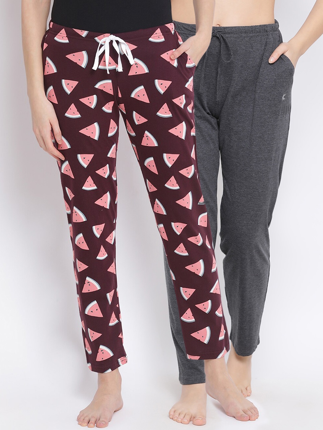 

Kanvin Women Pack of 2 Pure Cotton Lounge Pants, Burgundy
