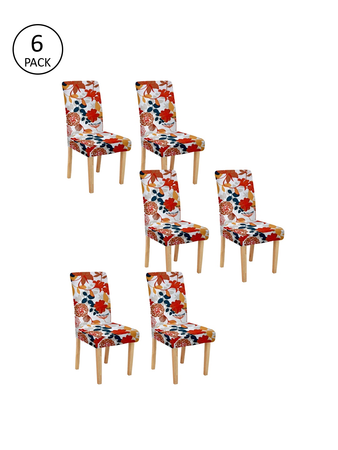 

Cortina Set Of 6 White & Orange Printed Chair Covers