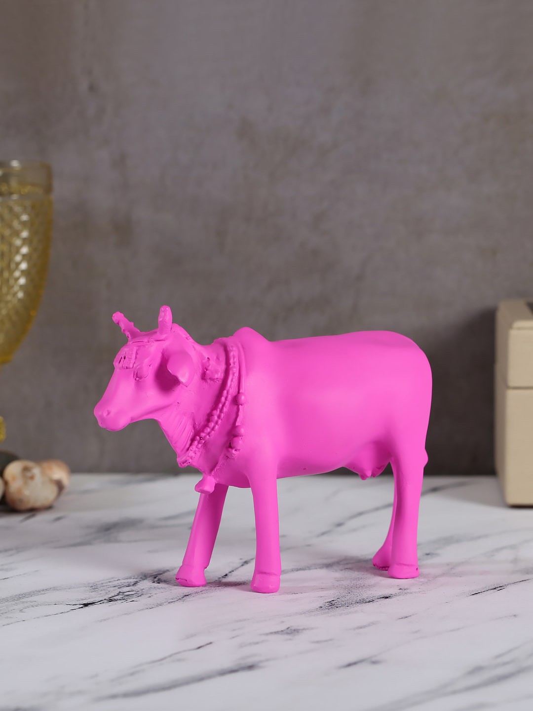

India Circus by Krsnaa Mehta Pink Solid Cow Figurine Showpiece