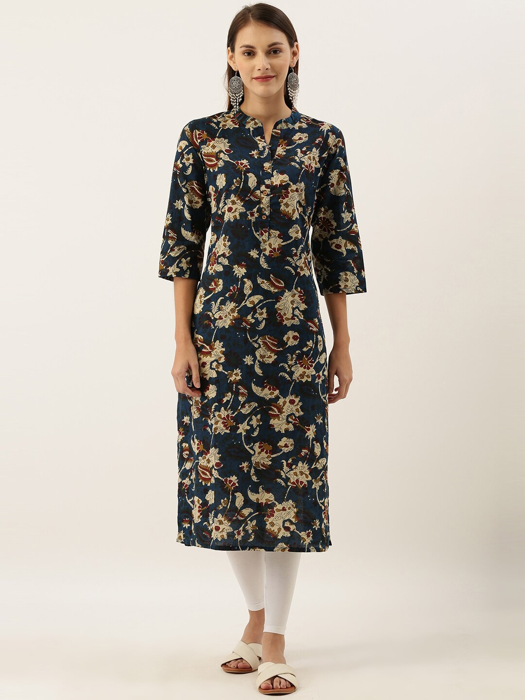

Varanga Women Blue Kalamkari Printed Cotton Kurta