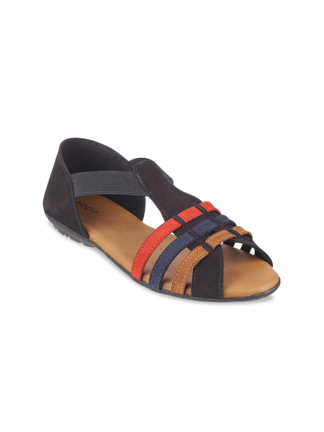 Mochi Women Black Colourblocked Flats Open Toe Flats