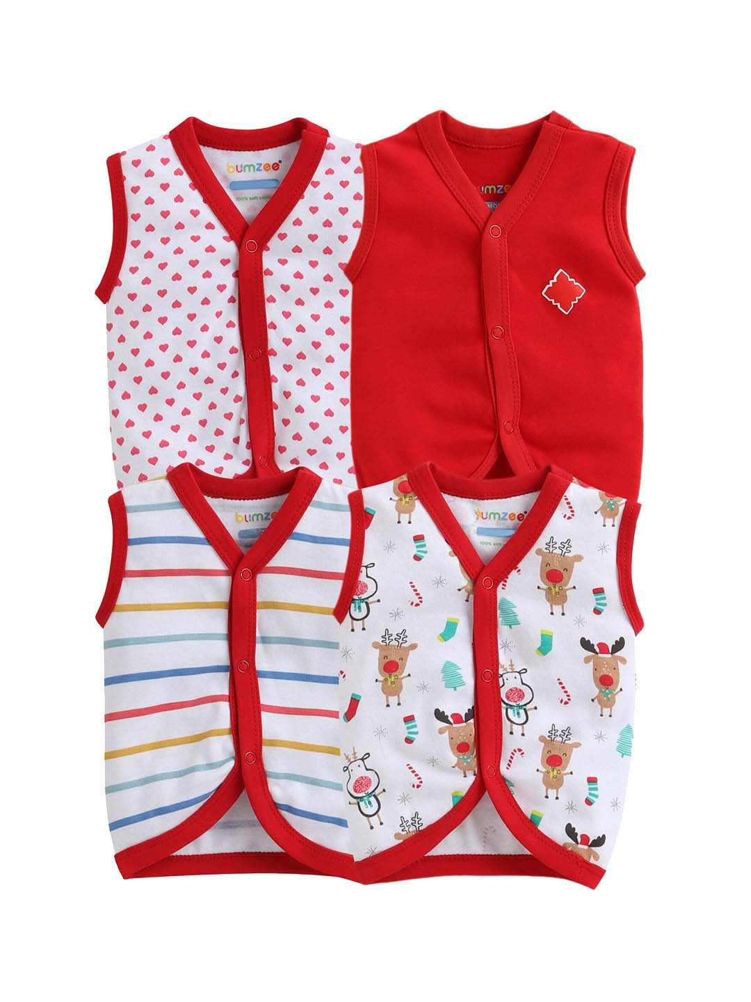 

BUMZEE Infant Girls Pack Of 4 Cotton Jhablas, Red