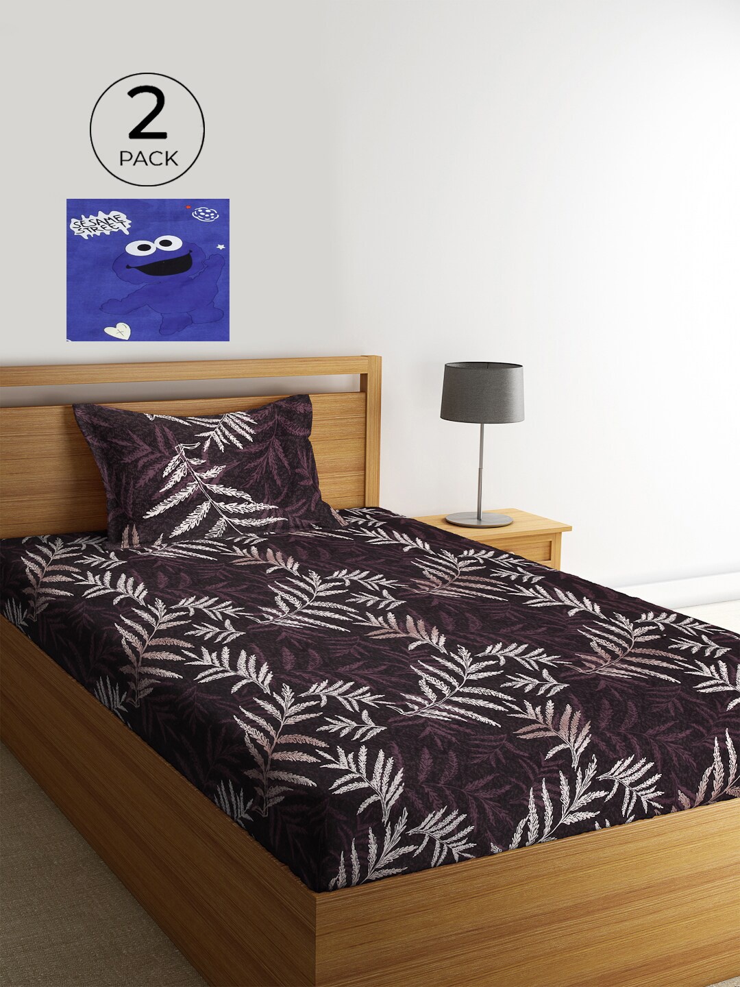 

KLOTTHE Multi Floral 210 TC Cotton 2 Single Bedsheet with 2 Pillow Covers, Purple
