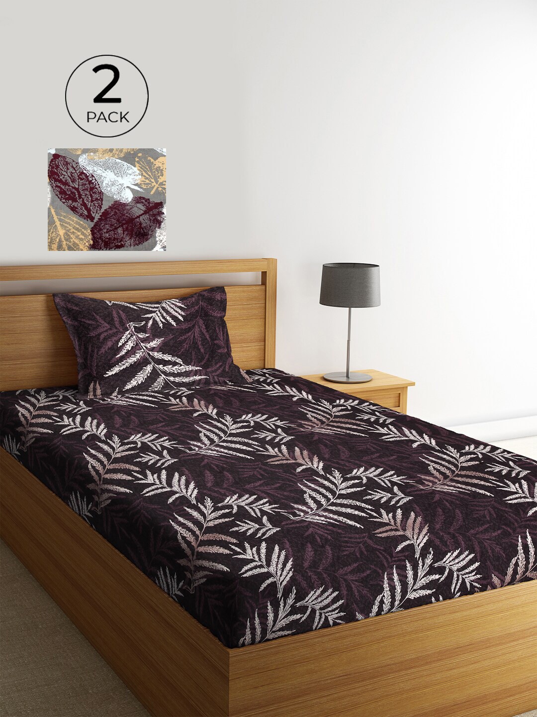 

KLOTTHE Brown & Grey Floral 210 TC Polycotton 2 Single Bedsheet with 2 Pillow Covers