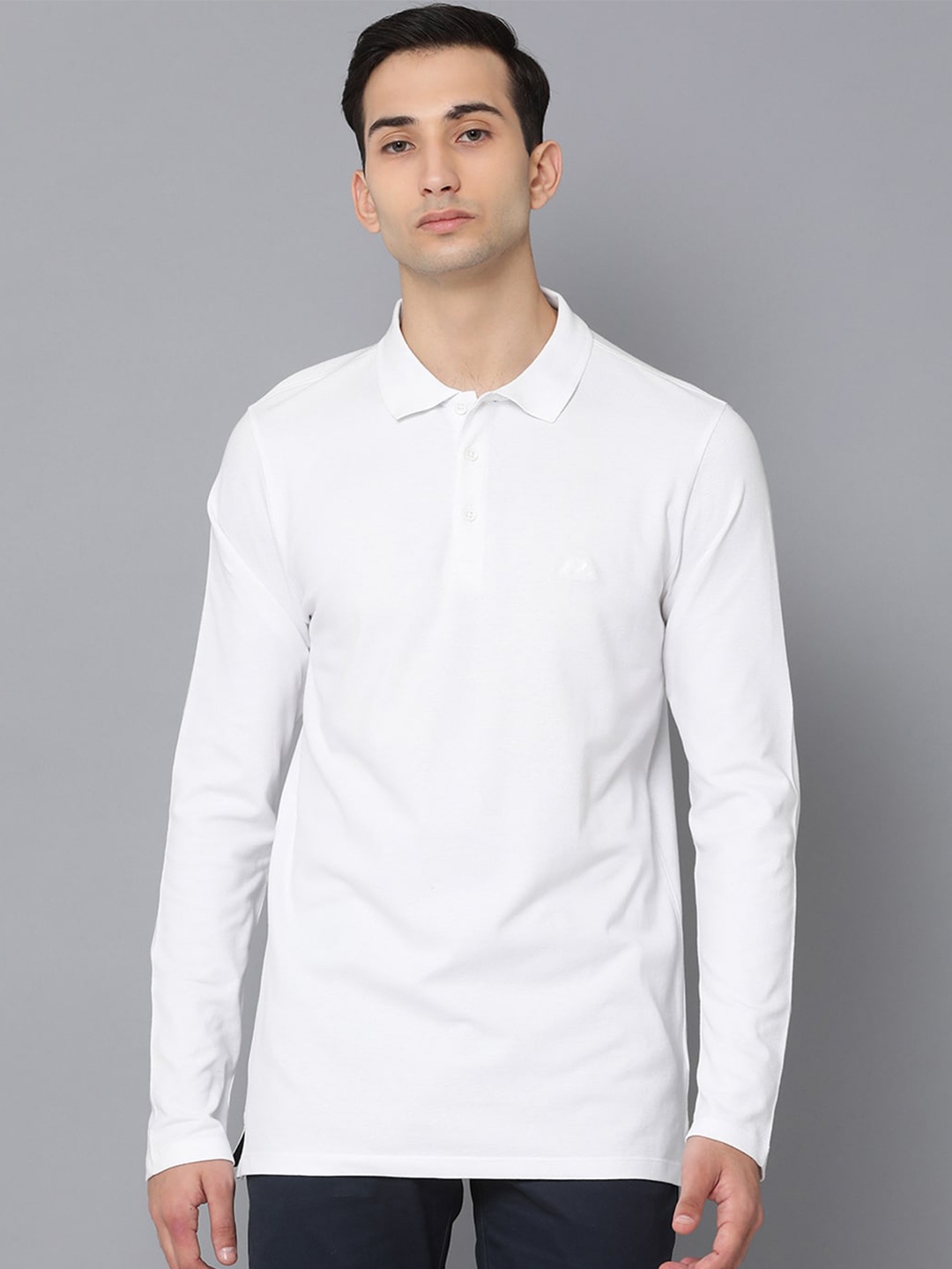 

LINDBERGH Men White Solid Polo Collar Pure Cotton T-shirt