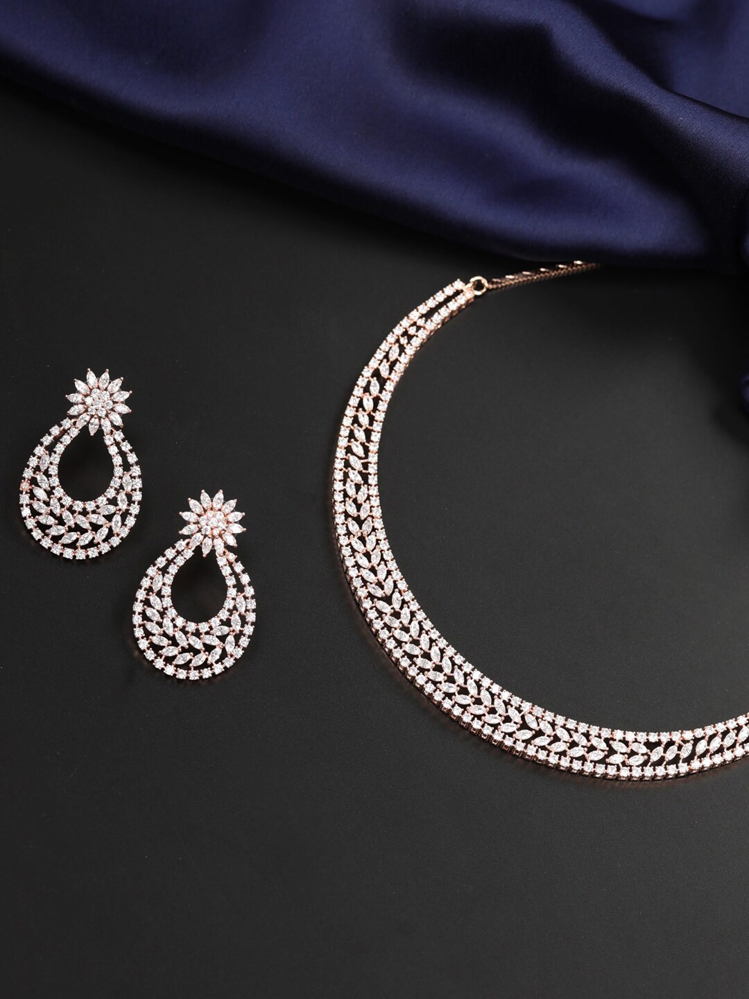 Priyaasi Rose Gold-Plated AD-Studded Handcrafted Jewellery Set