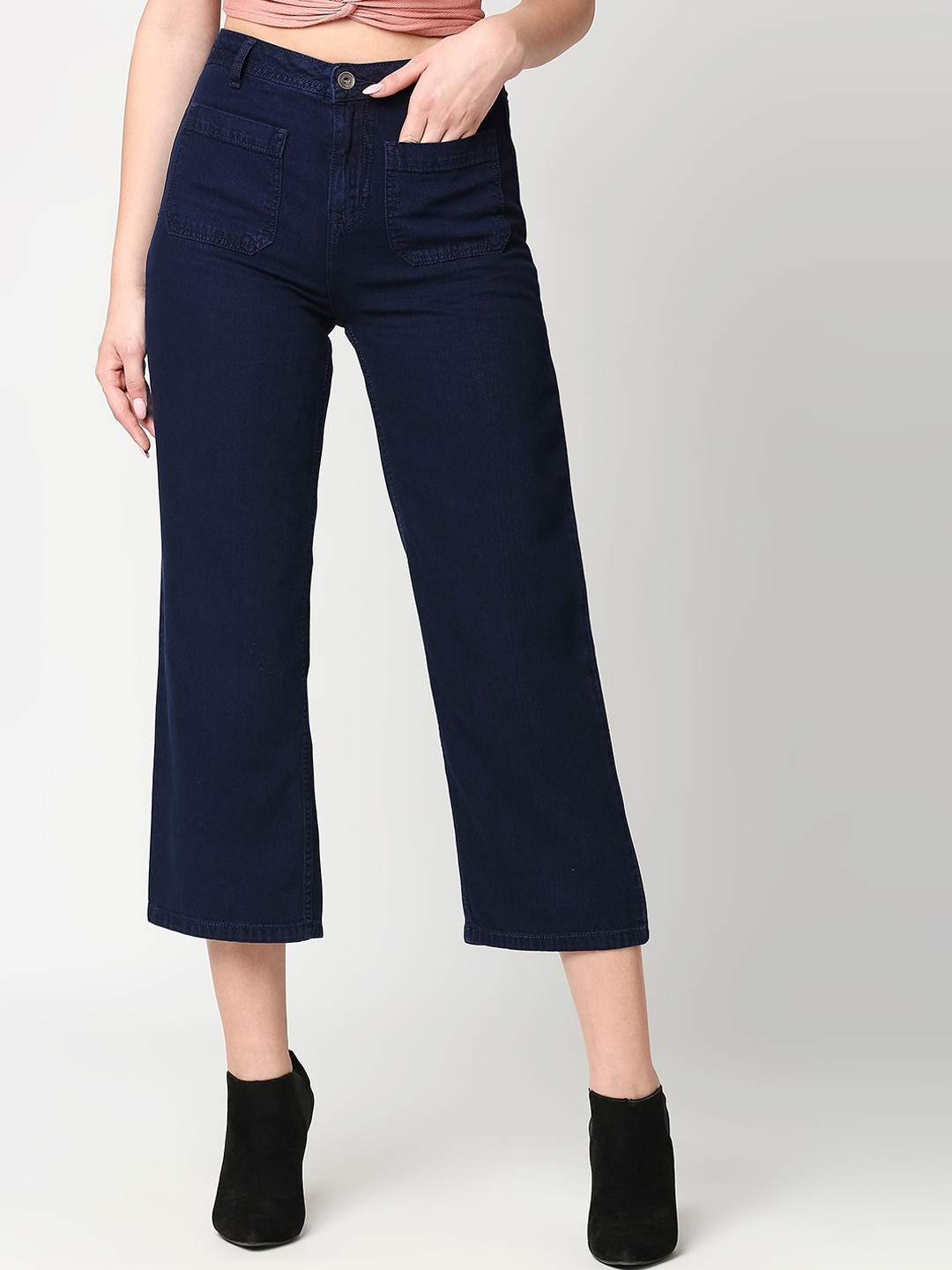 

High Star Women Navy Blue Straight Fit High-Rise Jeans