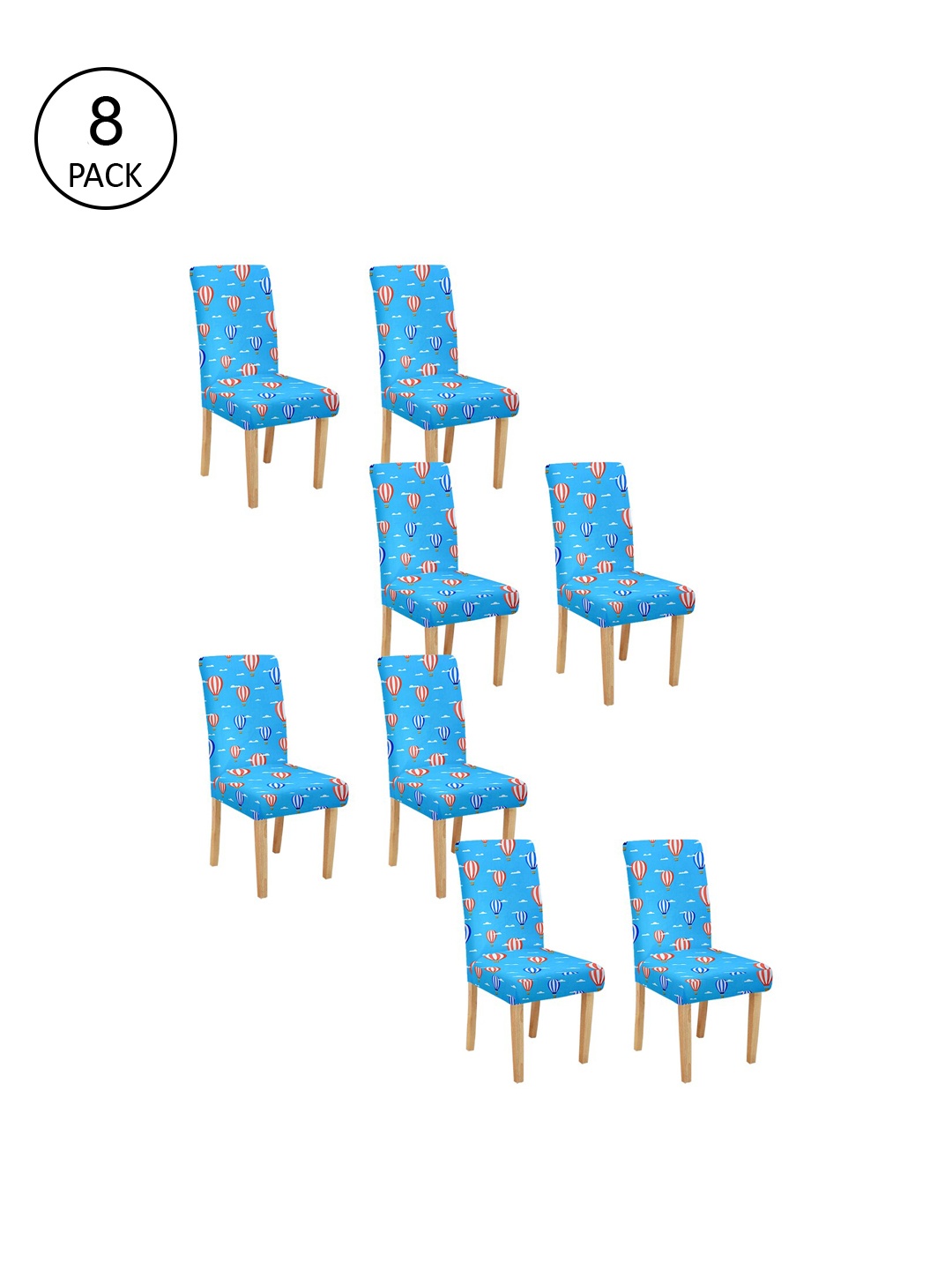 Cortina Set Of 8 Blue & Red Printed Chair Covers