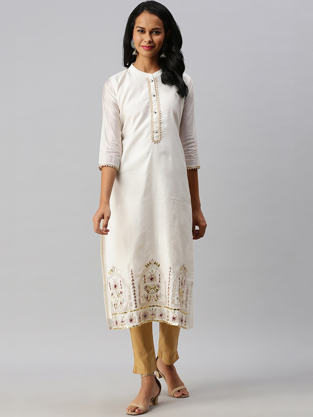 

Soch Women White Embroidered Chanderi Silk Chanderi Silk Kurta