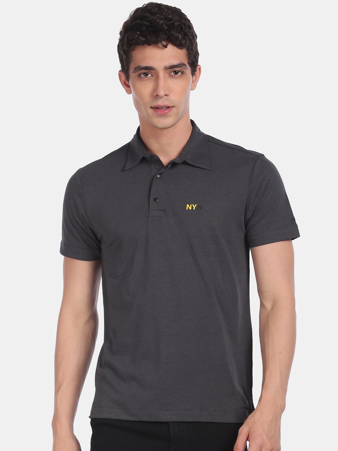

Arrow New York Men Grey Solid Polo Collar T-shirt
