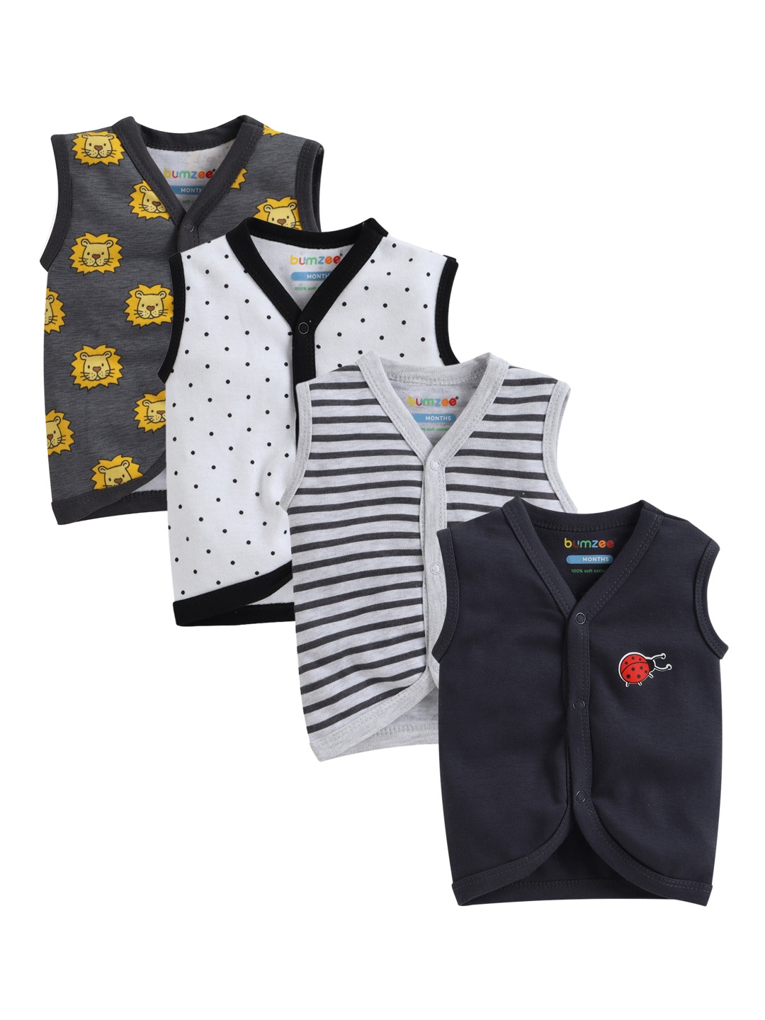 

BUMZEE Infant Boys Pack Of 4 Cotton Jhablas, Black
