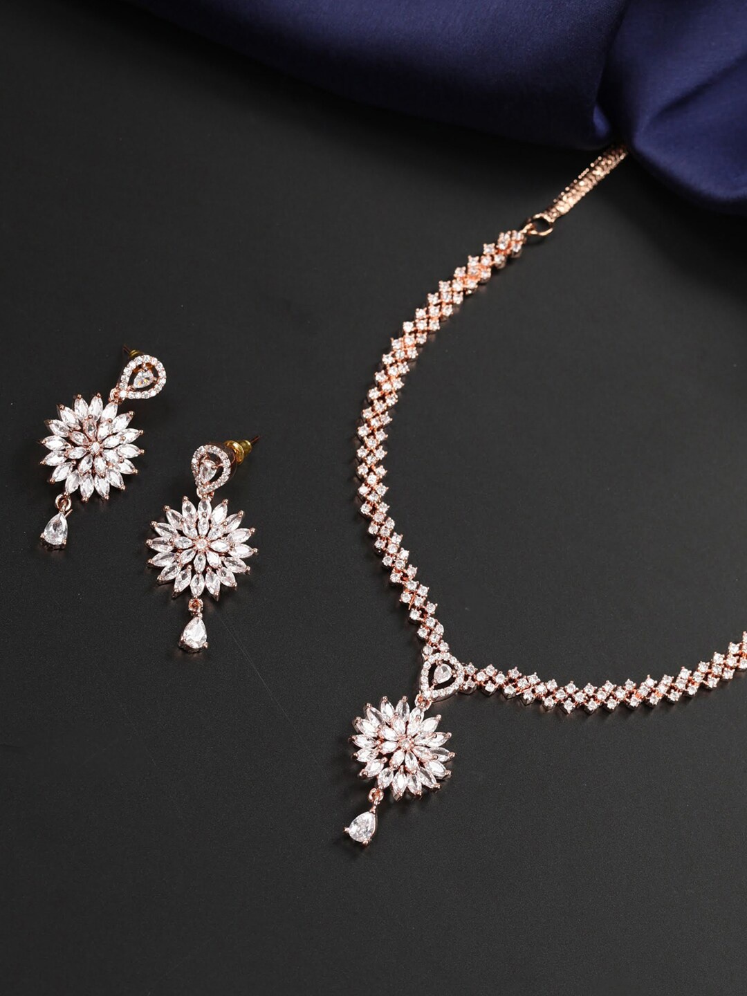 

Priyaasi Rose Gold-Plated AD-Studded Handcrafted Jewellery Set