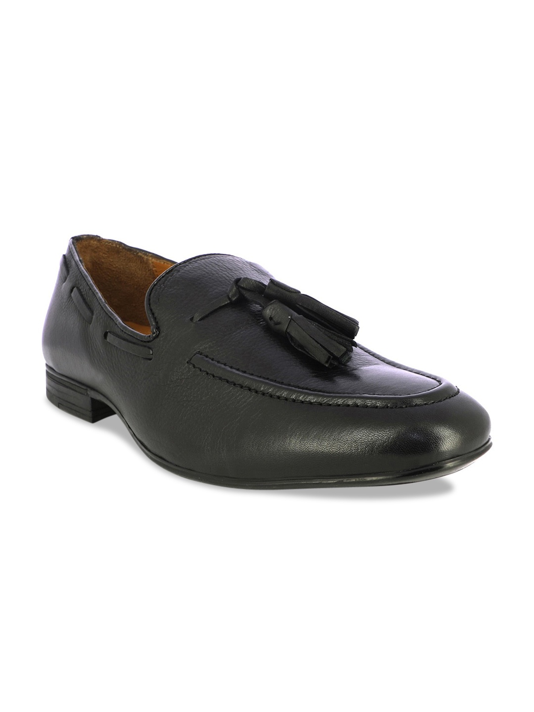 

Alberto Torresi Men Black Solid Leather Formal Tasselled Loafers