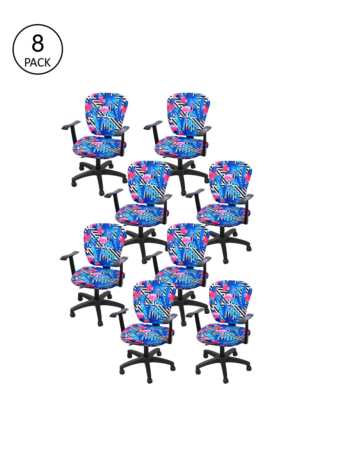 Cortina Set of 8 Blue & Pink Printed Chair Covers
